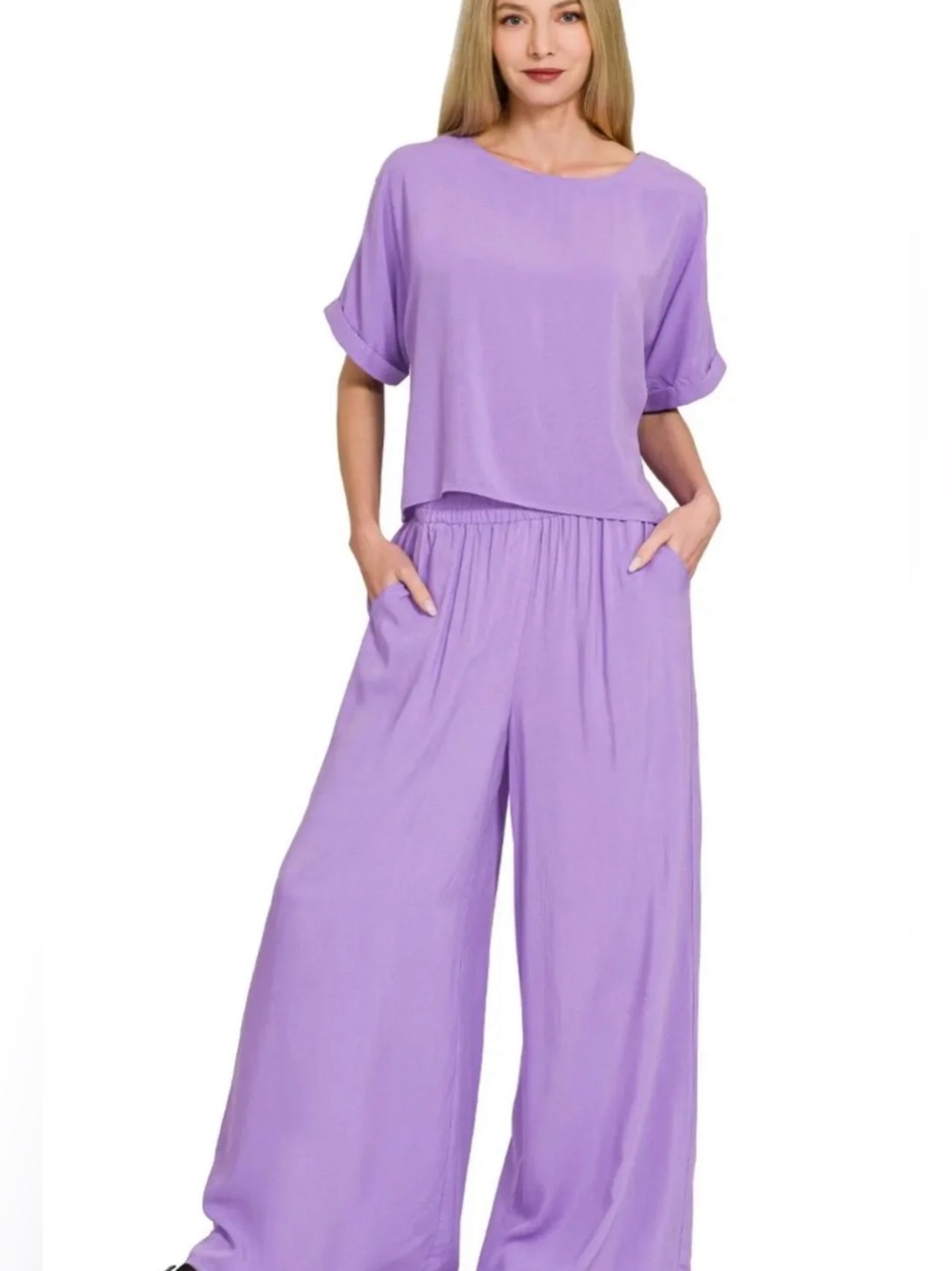 Zenana Outfitters Lavender Wide-Leg Pant Set NWOT